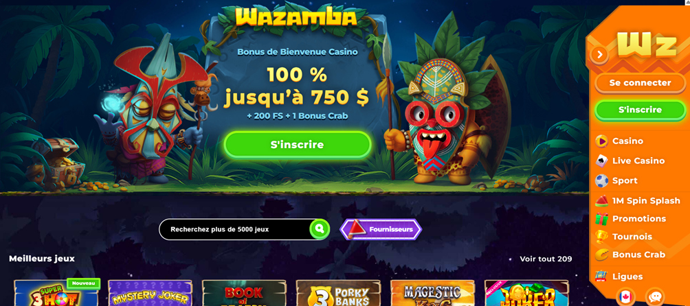 Wazamba bonus screen